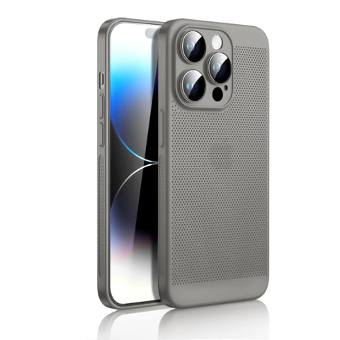 Dl3 Mobilak Case For iPhone 14 Pro 6.1-Inch Heat Dissipation Case with Built-in Camera Lens Protector Slim Fit Breathable Cooling Anti-Fingerprint Hard PC Back Shockproof Cover - Titanium Gray