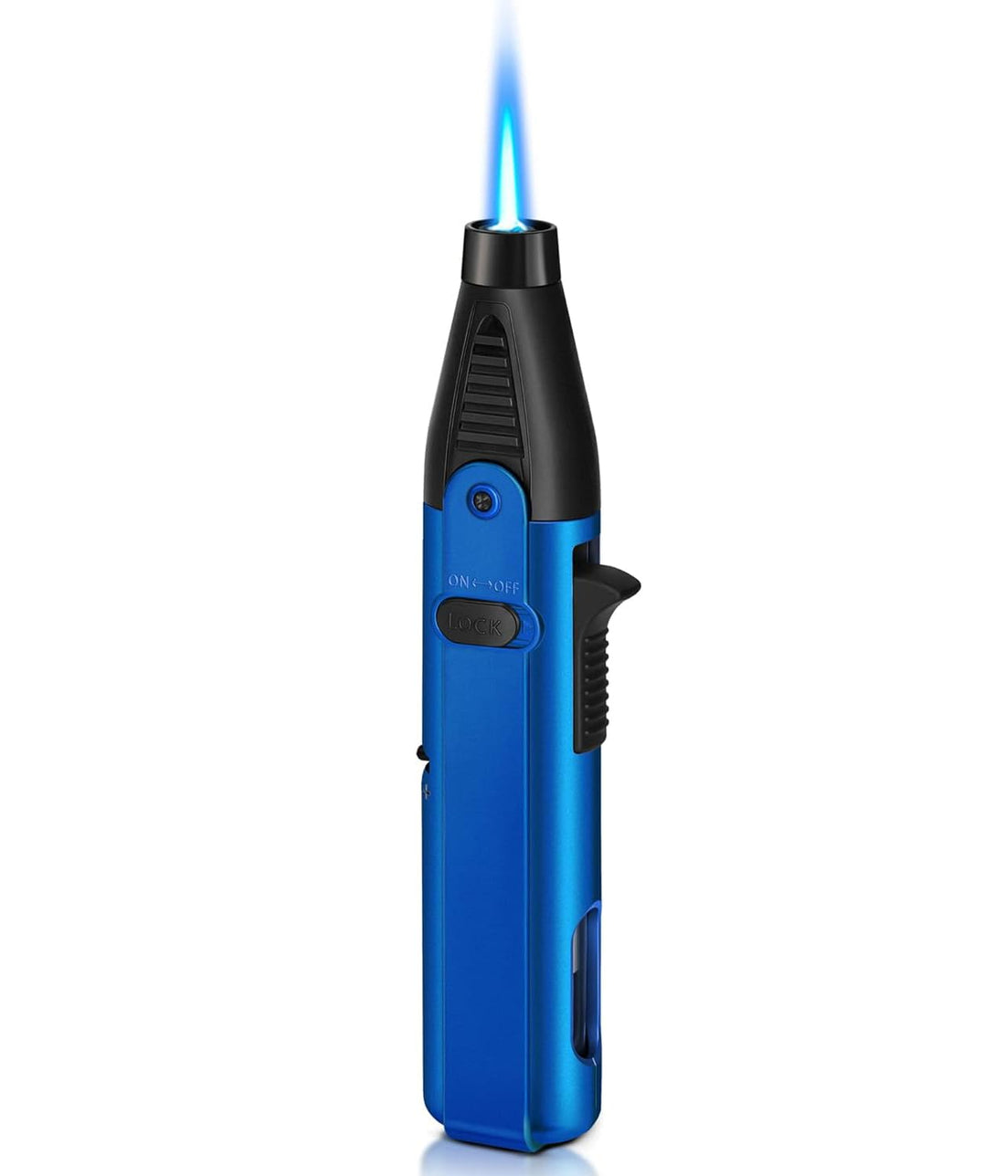 Windproof Butane Torch Lighter, Cooking Lighters with Safety Lock and Adjustable Flame Jet, Suitable for Candle Lighting Stove Kitchen Camping BBQ Plan A (Blue)