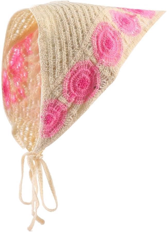 Triangle Headscarf - Crochet Bandana Women's Floral Hair Headwrap Knitted Turban Boho Hair Band Handmade Style (Option 7)