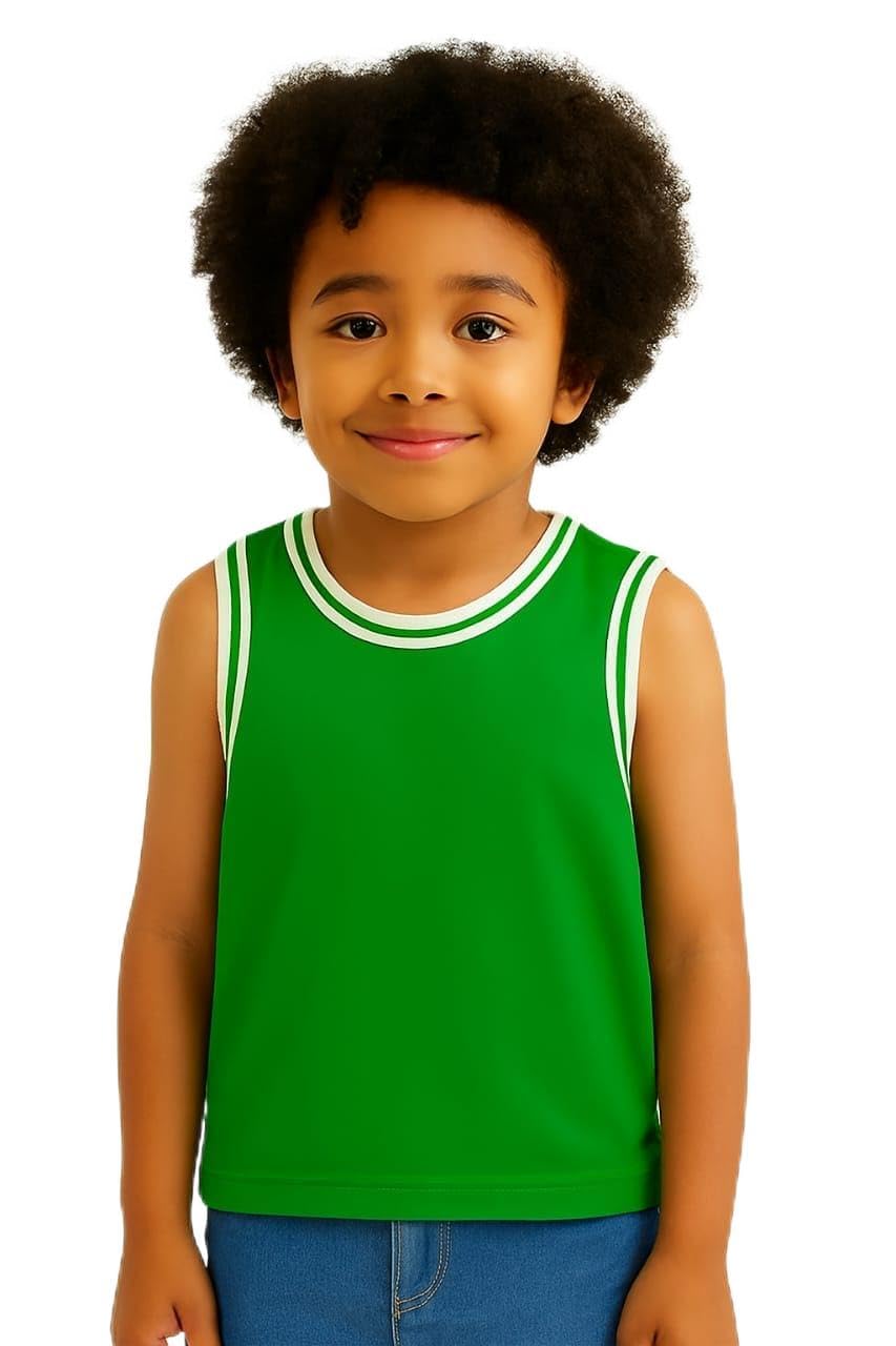 Youth Basketball Jersey, Green and White Sleeveless Athletic Top, Sports Performance Tank for Kids