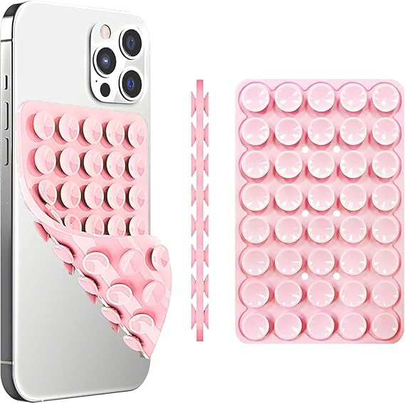 Cell Phone Holder, Silicone Suction Cup, Stable and Non-Slip Grip, Strong Mobile Phone Holder for Selfie (Pink)