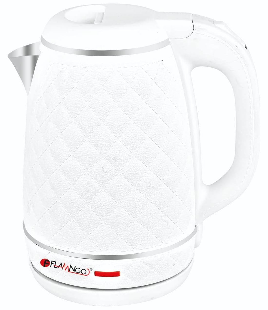 Flamingo Premier 1.8L Stainless Steel Kettle Covered with Padded Plastic Layer, It has a modern design that combines safety and functionality making it an ideal choice for everyday use. (White)