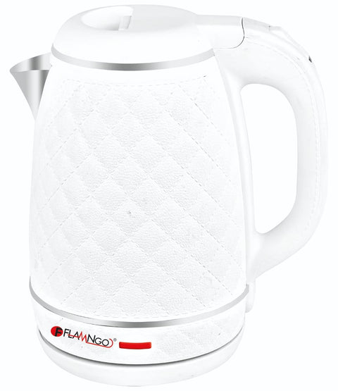 Flamingo Premier 1.8L Stainless Steel Kettle Covered with Padded Plastic Layer, It has a modern design that combines safety and functionality making it an ideal choice for everyday use. (White)