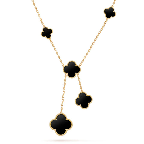 Julia Store 18K Gold Plated Stainless Steel Love Trendy Luxury Simple Lucky Four Leaf Link Multi Charm Clover Choker Necklace for Women Necklace Jewelry Gifts for Women - Black