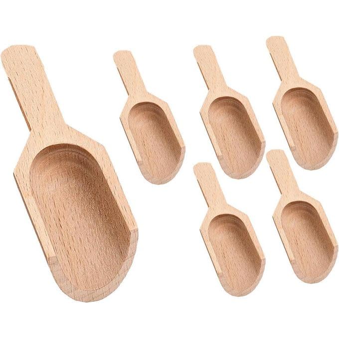 OVA Wooden Spoons - 6 Mini Salt & Spice Spoons for Jam Jars, Coffee, Tea.