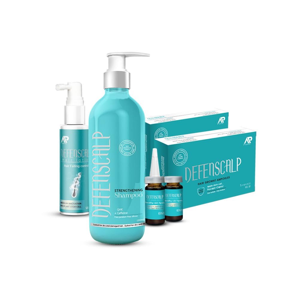 Defenscalp Hair Care Bundle | 2 Ampoules + Lotion + Shampoo | Hair Strengthening & Nourishing Set | Daily Routine for Smooth, Shiny & Fuller Looking Hair