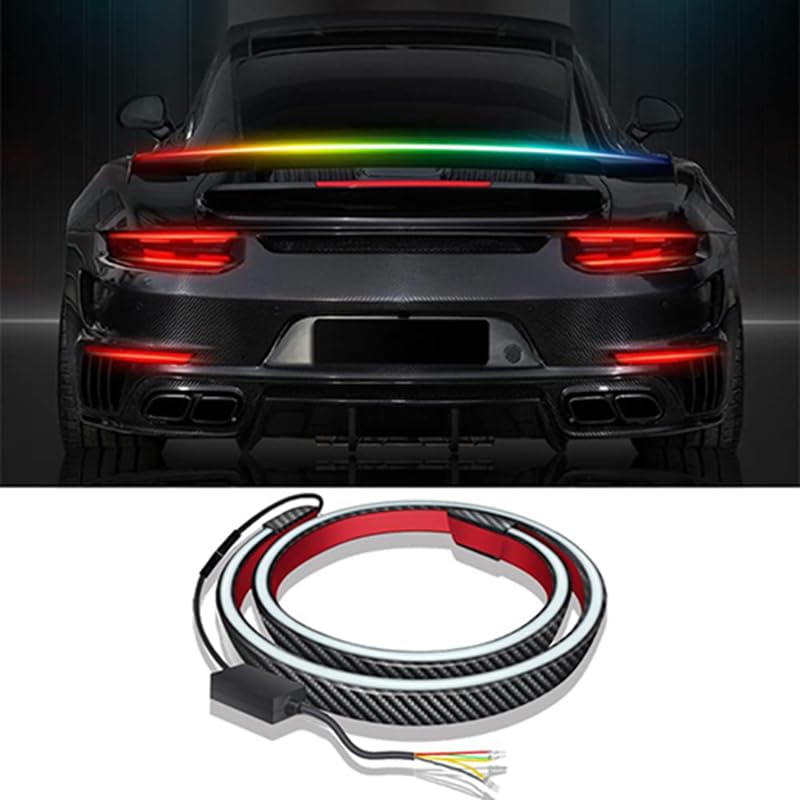KaberTrade LED Car Rear Brake Light, Carbon Fiber Strip with Sequential Turn Signal Indicator and Trunk Running Light Modes, Universal for All Cars 7 Color Lighting