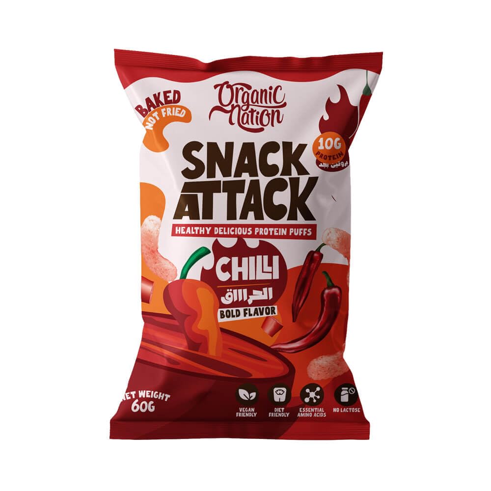 Organic Nation Snack Attack Flaming Hot Protein Puffs 60 g