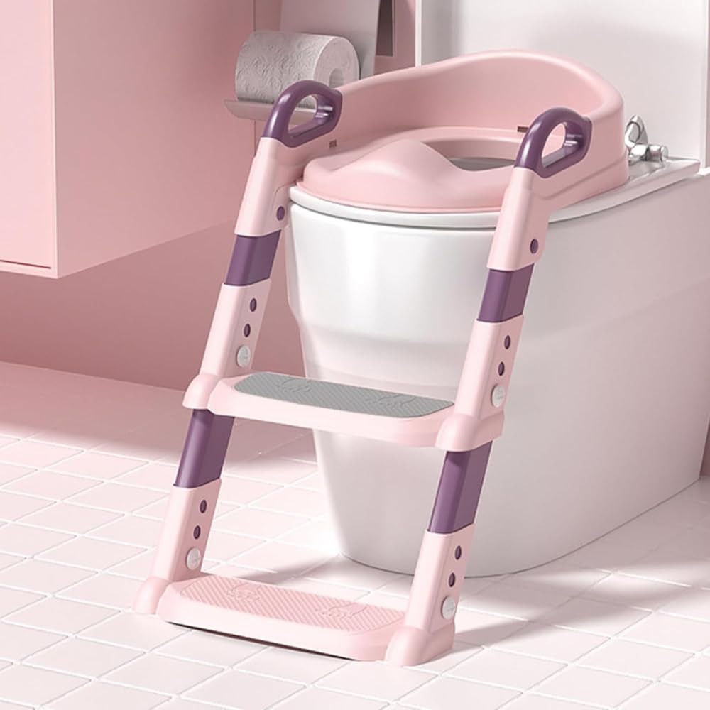 Fantastic-Kids-Toys Kids Potty Training Seat With Ladder, Foldable Toilet Seat For Toddler Potty Training, Anti-Slip Pads For Girls And Boys (Pink)