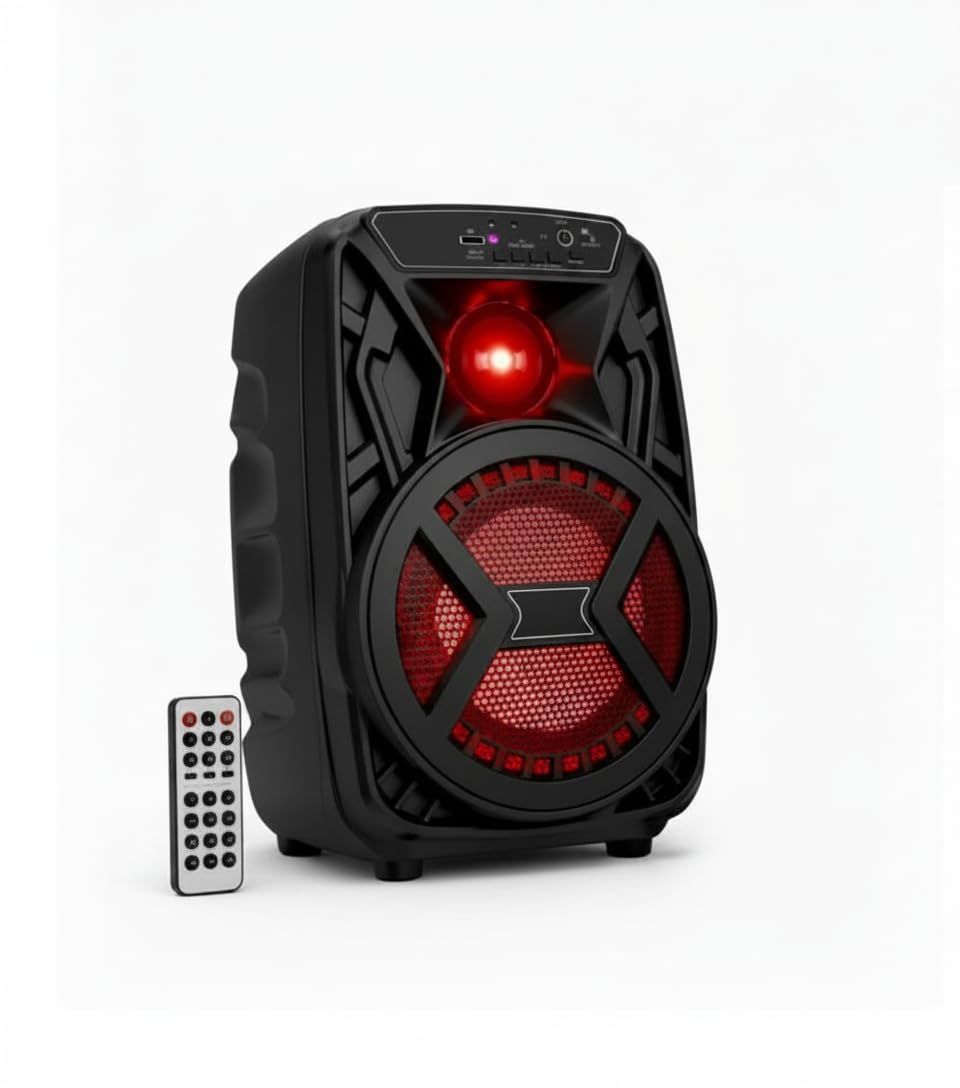 6.5-inch AH-620 Portable Bluetooth Speaker System with Built-in LED Lights, Powerful Sound, MP3 Player Support, Ideal for Indoor and Outdoor Gatherings, Black