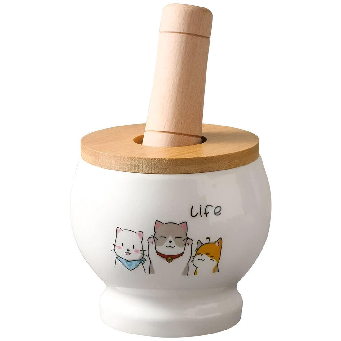 Mortar & Pestle - Imported Wood Covered Ceramics Available in Multiple Designs for Garlic Crushing and Multiple Kitchen Applications