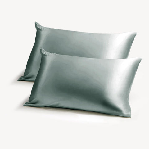 Silk Grey Pillow Cases 2 Pack, Hypoallergenic Pillowcase With Envelope Closure, Soft Silk Pillowcases for Hair & Skin, Standard Size 75x50 cm