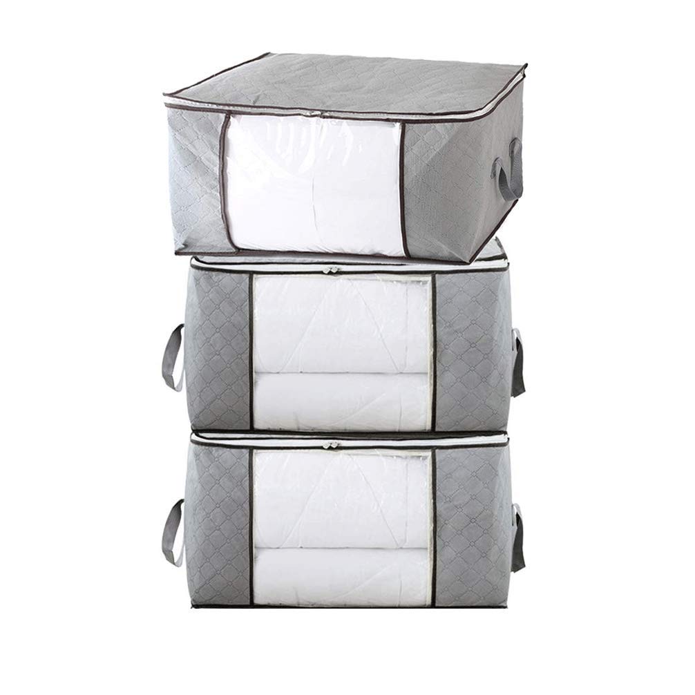 Fresh Fitwayhi Clothes Storage Bags Organizers with Window, Large Capacity for Blankets, Closets, Bedrooms (Set of 3, Gray)