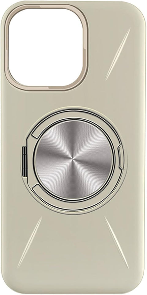 Eco Magnetic Case for iPhone 14 pro max, Slim Frosted Non Slip Case Cover with Rotation Ring Stand Soft TPU Protection Cover Support wireless charger 360 Ring Stand (Beige)