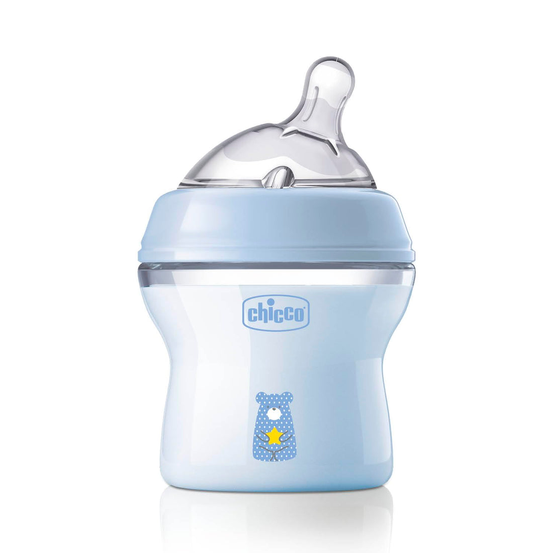 Chicco natural feeling anti-colic bottle 0 months + 150 ml, baby bottle with teat in soft and flexible silicone, suitable for mixed breastfeeding, slow flow, light blue
