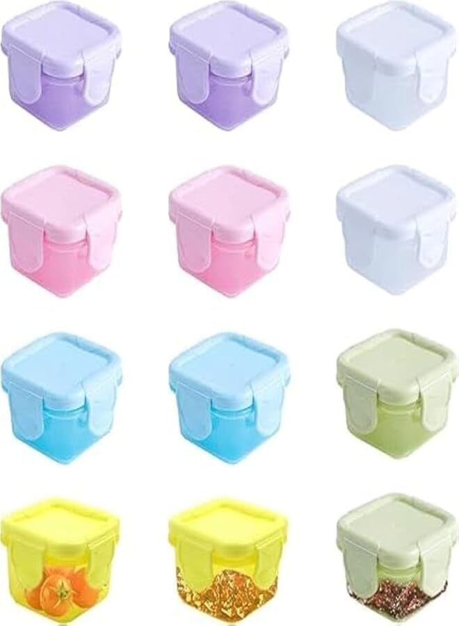 12Pcs Small Food Containers 6 Color Mini Snack Pots with Lid 60ML Pots Crisper Food Thickened Seal Sauce Dip Cups Mini Fridge Containers for Children's Jam Box Travel Condiment