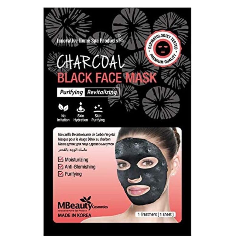 Charcoal Black Face Mask – Purifying & Revitalizing Sheet Mask, Deep Cleansing, Anti-Blemish, Moisturizing Treatment, Dermatologist Tested