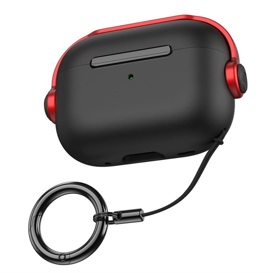 Dl3 Mobilak Case for Airpods Pro Protective Case [With Closure Lid] [Front LED Visible] [With Wrist Strap] Skin Case Compatible with AirPods Pro 2019 (Black Red)