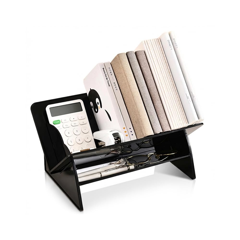 Best Media Acrylic Desktop Bookshelf, Detachable Bookcase Organizer for Books, CDs, Magazines, Office and Study Room, Black, 32 cm