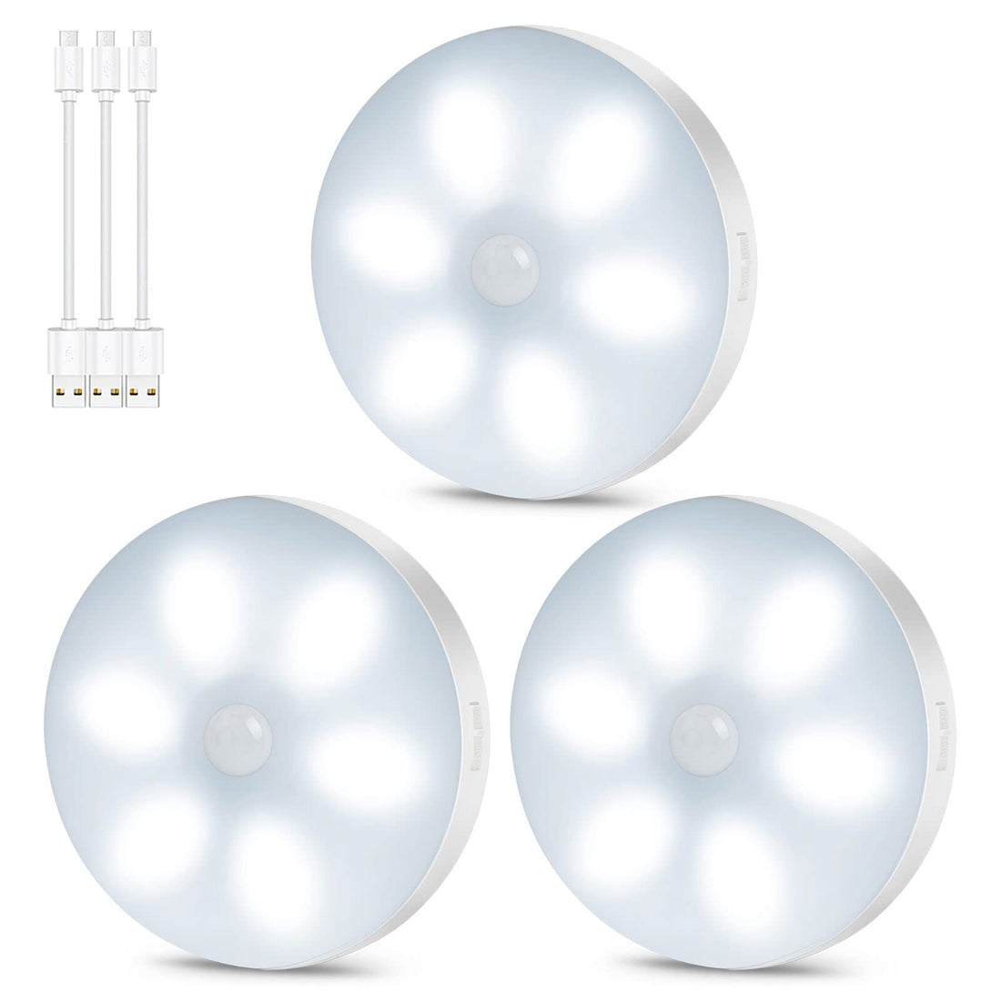 BENMA Night Light with Motion Sensor, Cabinet Lighting with Adhesive, LED Stair Light for Hallway, Kitchen and Cupboard (White, 3 Pieces)