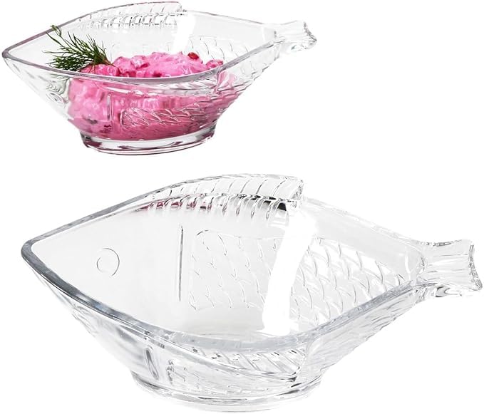 Volora Fish Shape Glass Plates, Clear, Bowl Set of 6, Serving and Decoration
