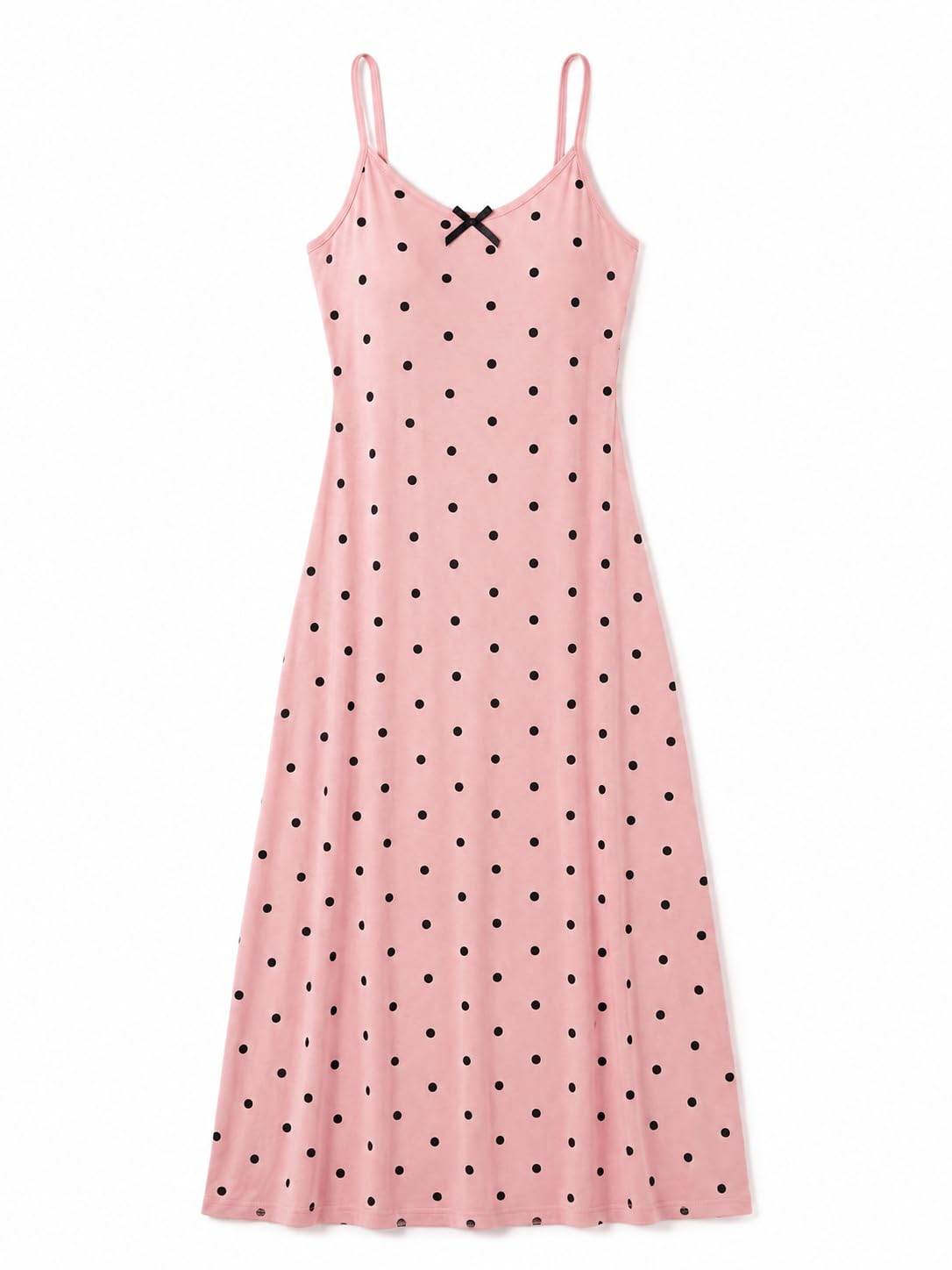 Women's Pink Long Nightdress with Black Dots