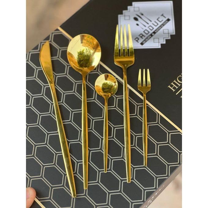 24 Piece Stainless Steel Cutlery Set Modern Flatware Service for 6 with Dinner Spoons Tea Spoons Forks and Knives for Daily Use and Special Gatherings