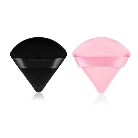 Sibba Triangle Powder Puffs Face Cosmetic Powder Puff Washable Reusable Soft Plush Powder Sponge Makeup Foundation Sponge for Face Body Loose Powder Wet Dry Makeup Tool (2Pcs Black&Pink)