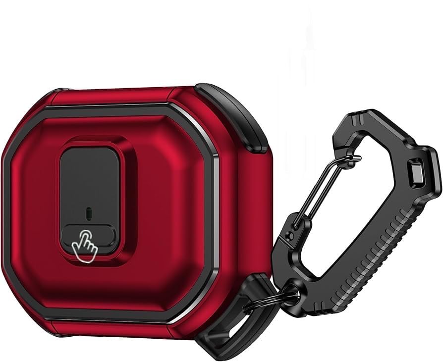 Fekra Compatible with AirPods 4 Case (2024) Cover with Lock, Clip Airpods 4th Generation Case 2024 Men Women, Shockproof Protective Hard Shell with Carabiner (Red Sk)