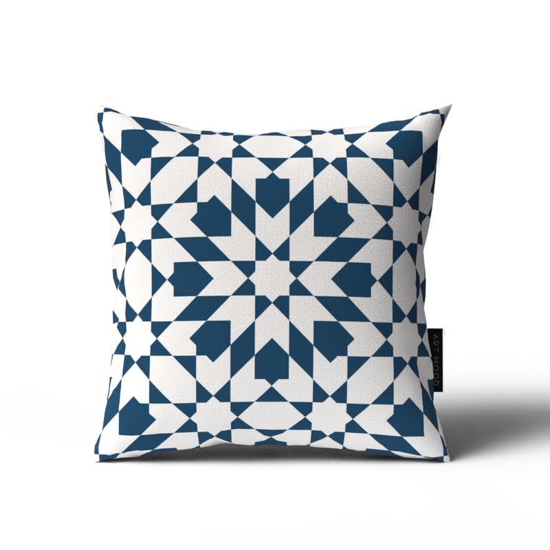 ART MOOD HOME Ramadan's Unique Topaz Cushion Velvet White & Blue 40W * 40L