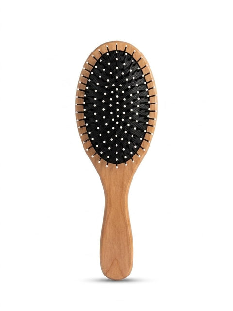 Ergonomic Wooden Handle Hair Brush - Easy Painless Detangling with Ball Teeth Protect Scalp and Reduce Frizz