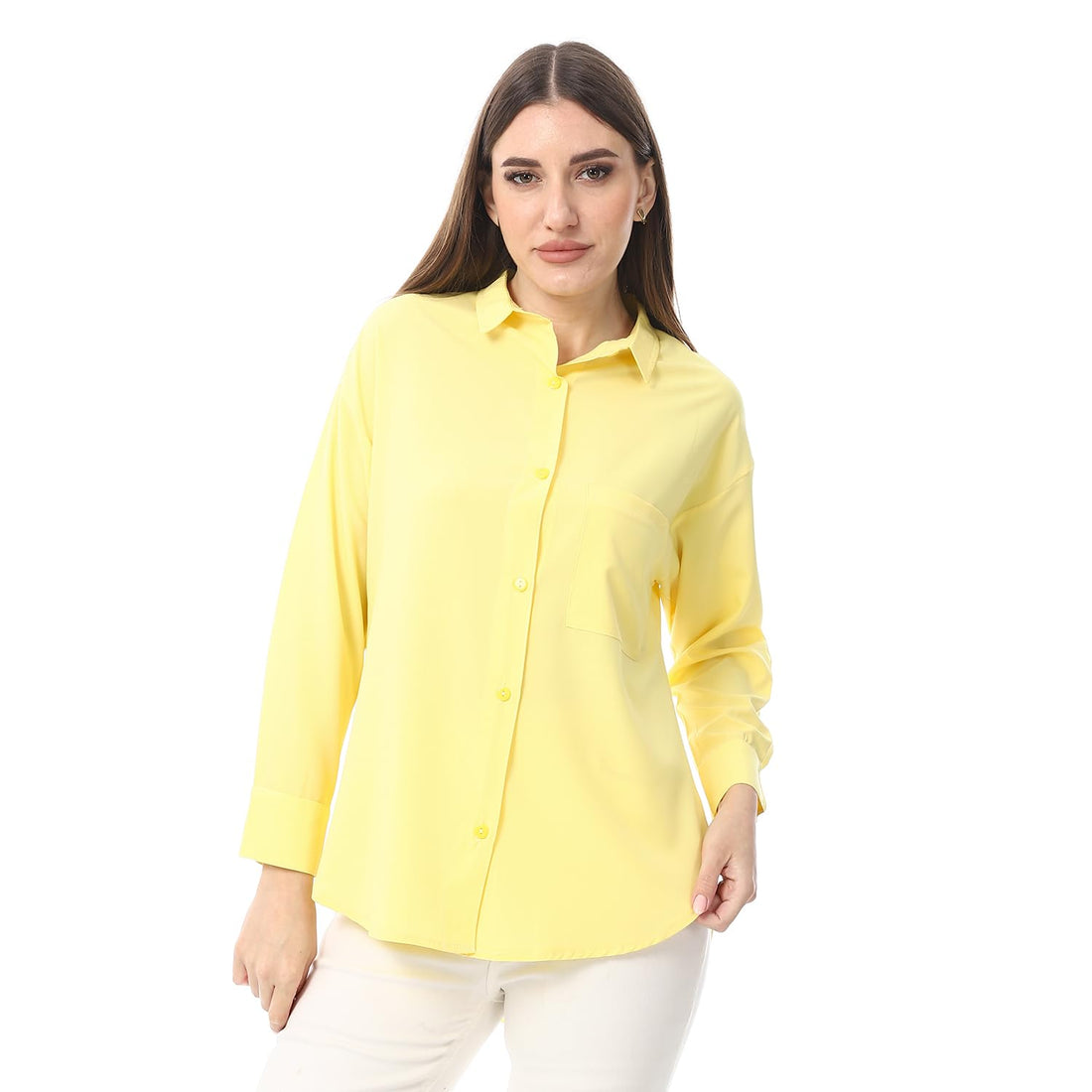 Women's White Button-Down Shirt, Long Sleeves, Relaxed Fit
