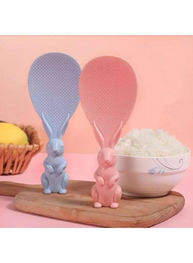 Rabbit-Shaped Wheat Straw Rice Spoon – Stand-Up Non-Stick Rice Shovel for Rice Cookers, Creative Cartoon Design, 2PC, Random Color