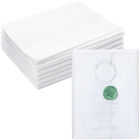 100 Pack Vellum Jackets for 5x7 Invitations, Pre-Folded Bulk Transparent Paper Envelope Liners for Wedding Cards and Scrapbooking