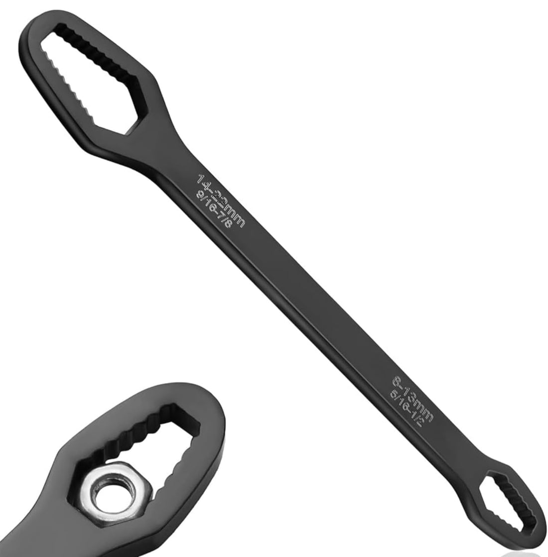 Zglol German Made Universal Torx Wrench - 15 in 1 Wrench Set 8-22mm Self Tightening Double Ended Adjustable Anti-Rust Corrosion (Black)