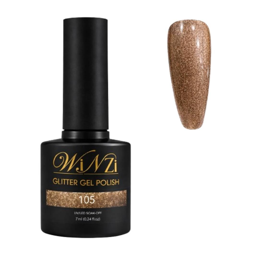 Glitter Gel Nail Polish 7ML, Bright Sparkle Color Soak Off UV LED Gel, Smooth Even Application, Long Lasting Glossy Finish for Salon and DIY Nail Art Manicure (105)