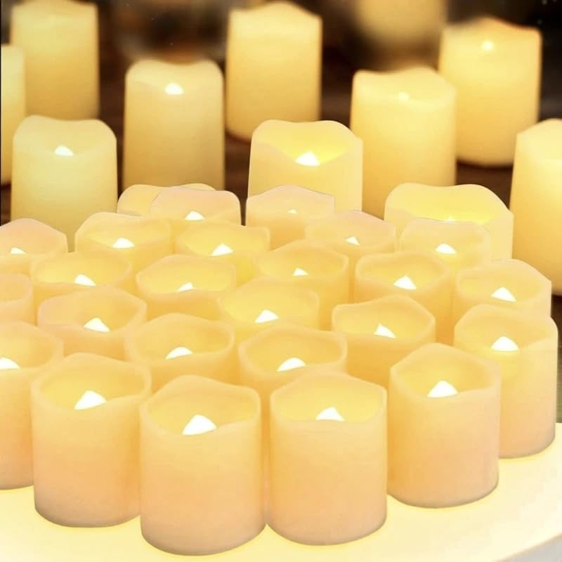 Flameless Candles, Fake Flameless Candles, 24 Pack 200+ Hours Battery Operated LED Lights Warm White, for Party, Table, Festival, Birthday Decorations (Slanted Candle)