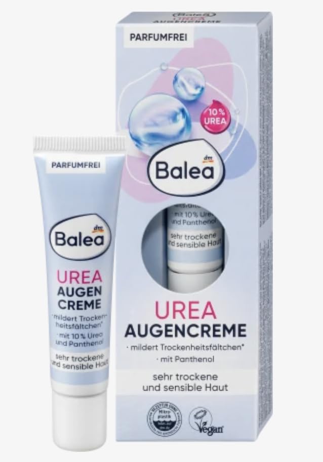 Balea Eye-Contour Cream For Very Dry Skin (5% Urea) - Optimum Hydration, Reduces Dry Lines & Wrinkles- Vegan/Not Tested On Animals - 15Ml