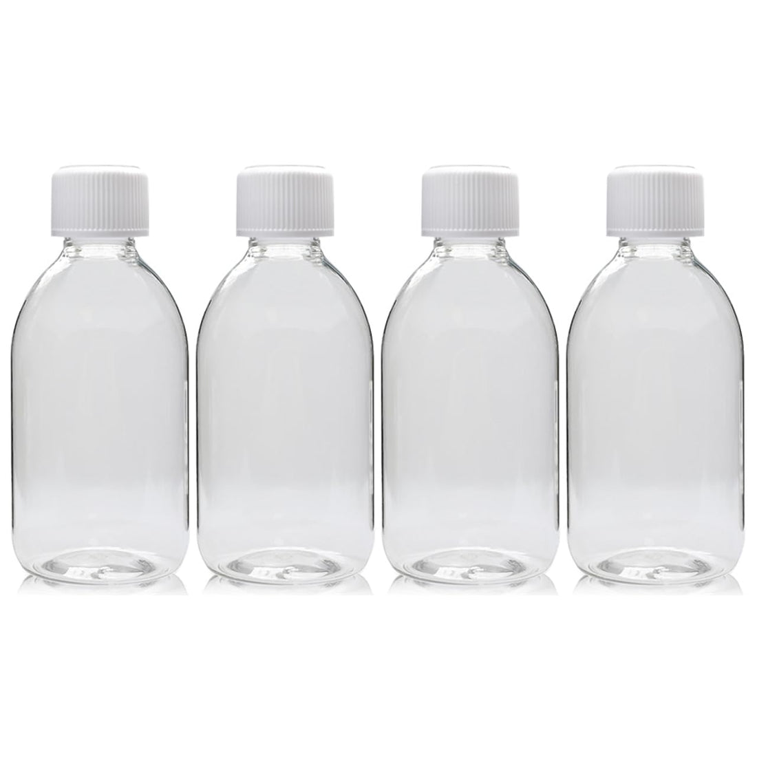 Empty Plastic Bottles with Spiral Cap for Travel - 4 x 250ml - Clear Recyclable (White)