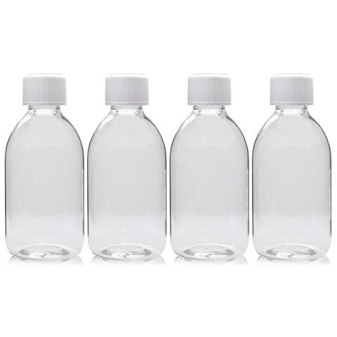 Empty Plastic Bottles with Spiral Cap for Travel - 4 x 250ml - Clear Recyclable (White)