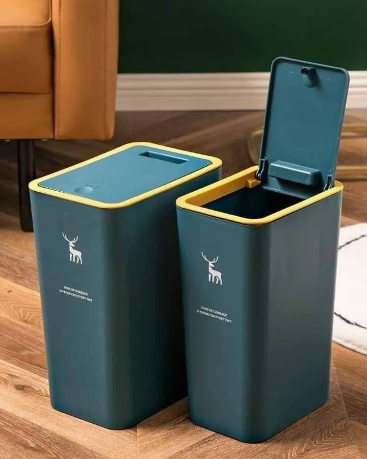 XPI-0Y Trash Can with Lid,15 Liters Garbage Can with Press Top, Unique Trash Can Dog Proof, H.Quality Plastic Trash Bin, Waste Basket for Bathroom|Kitchen|Bedroom|Office (Petroleum)