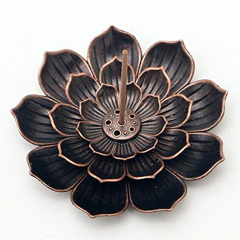 Brass Incense Holder - Lotus Stick Incense Burner and Cone Incense Holder with Ash Catcher (1pcs)