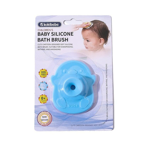 Baby Silicone Bath Brush, Soft BPA-Free Scalp & Body Scrubber for Newborns, Gentle Shampoo Massage Brush, Cute Duck Design, Safe for 0+ Months (Blue)