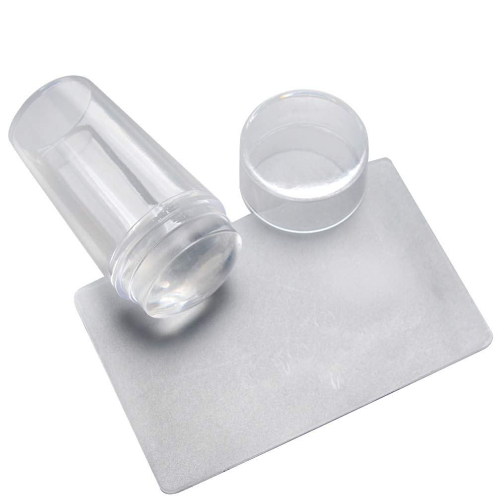Minkissy 8 Pcs Clear Jelly Nail art Transparent Soft Stamper DIY Printing Stamper with 4Pcs Sc Set