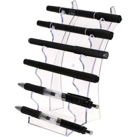 BEST MEDIA Acrylic Pen Holder Display Stand, Makeup Brush Rack Organizer Holder - Clear - 6 slots - 2 Pack