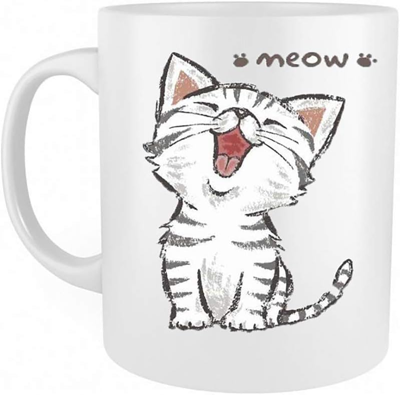 Funny Cute Cat Mug - Great gift For Child, Men, Women, Lover with Good Mood Coffee Mug White 11oz Ceramic Mugs Birthday Surprise for Cat Lovers Kitten Stuff