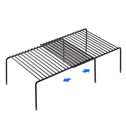 Expandable and Stackable Metal Shelf Organizer for Kitchen Cabinets and Countertops, a Non-Slip, Rustproof Spice Rack and Pantry Storage Shelf - Black