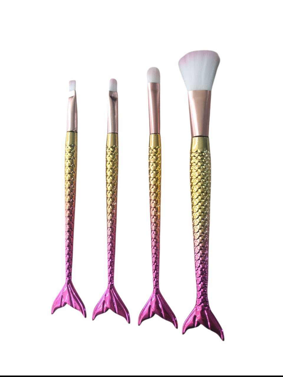 4-Piece Colorful Fishtail Makeup Brush Set, Foundation, Eyebrow, Eyeliner, Blush, and Concealer Brushes, Elegant Makeup Tool Kit for Women and Girls. (multi, 1, Piece)