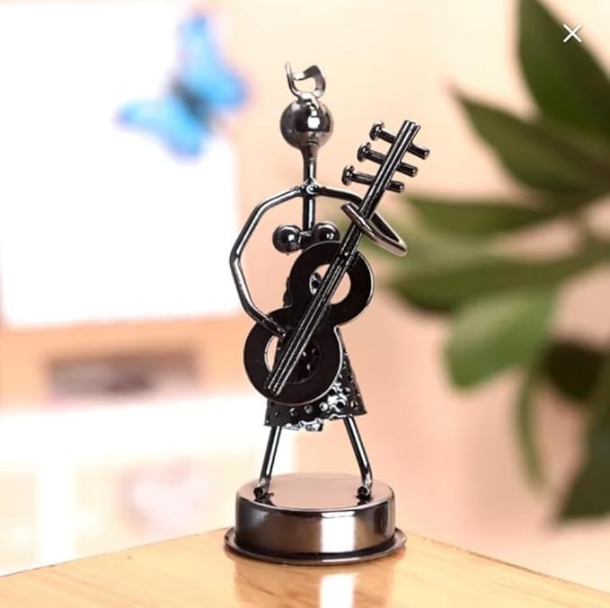Generic Decorative Metal Musician Figurine with Cello, Black Antique Style Stand, Musical Home Decor