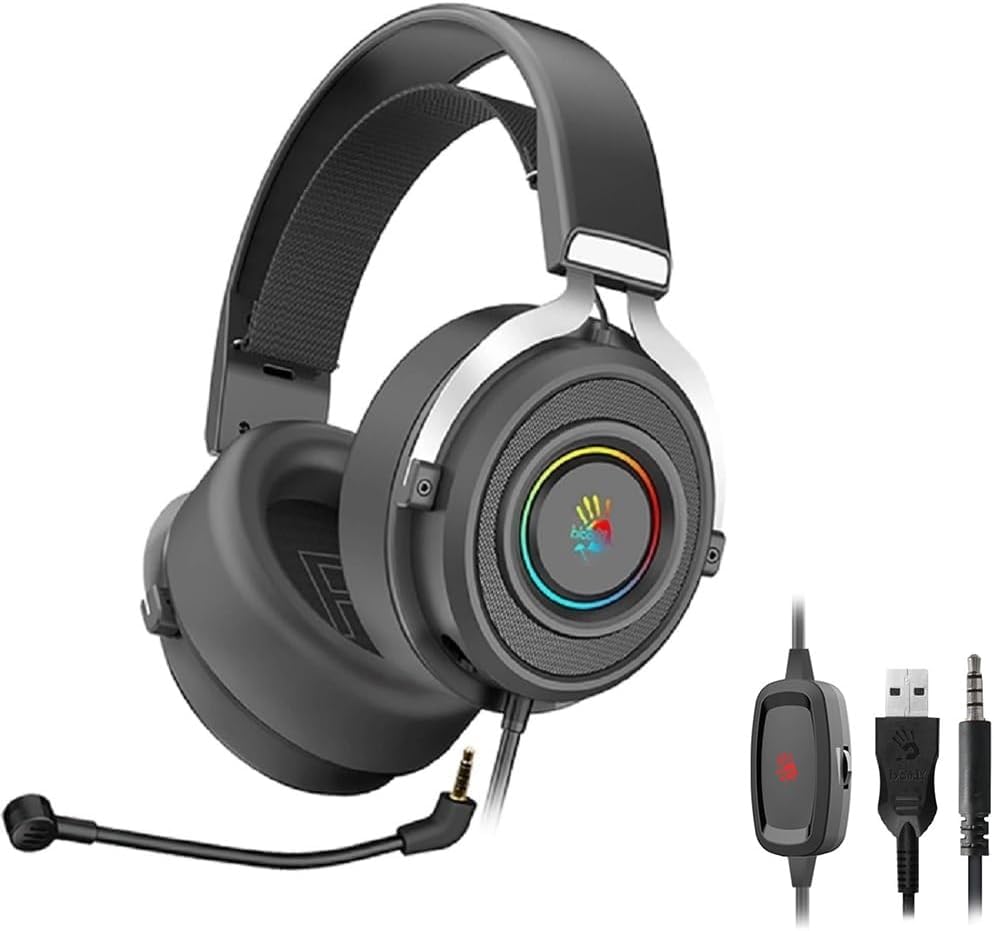 Bloody A4Tech G535P RGB Gaming Headset - Stereo Sound – Noise-Cancelling Mic. - In Line Controller - Premium Comfor | Black (3.5mm + USB)